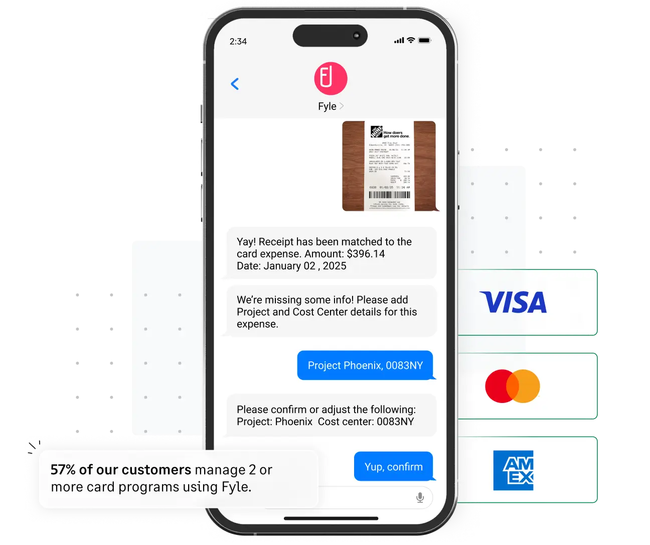 Reply to the card spend notification with a receipt picture to reconcile it automatically with Sage Expense Management