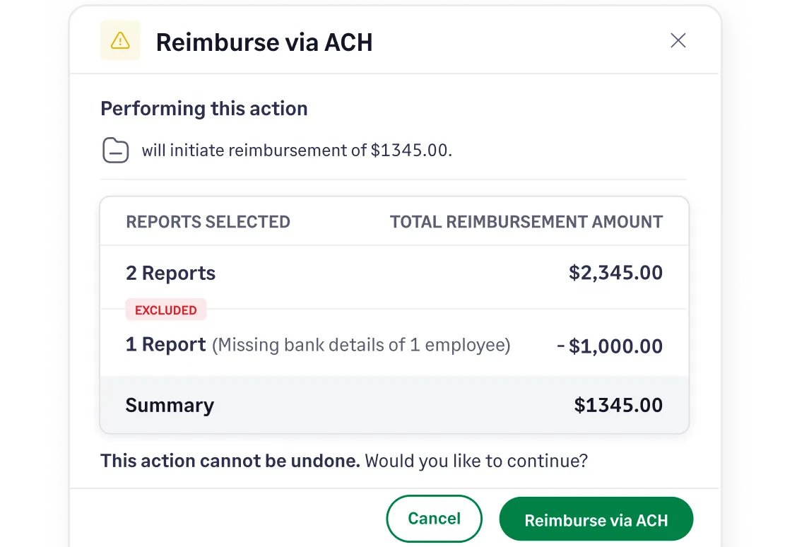 Reimburse employees in 1–2 business days with Express ACH through Sage Expense Management.