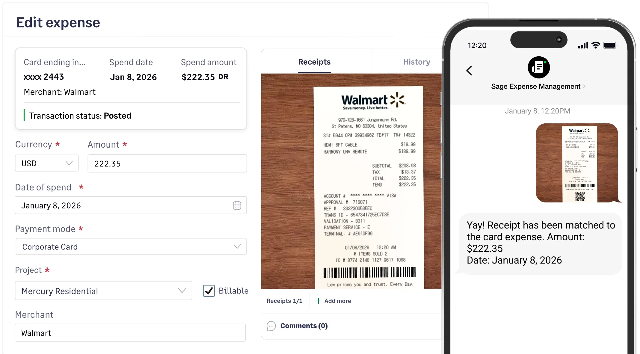 Sage Expense Management policy engine flagging a violation for exceeding a individual spend limit.